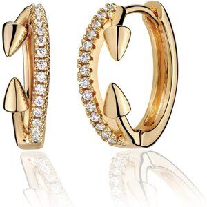 Hypoallergenic Minimalist Huggie Hoop Earrings - 14K Gold and CZ Detail